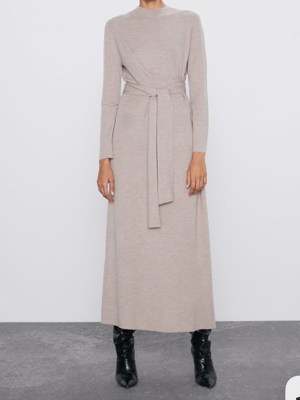 Zara Belted Knit Midi Dress